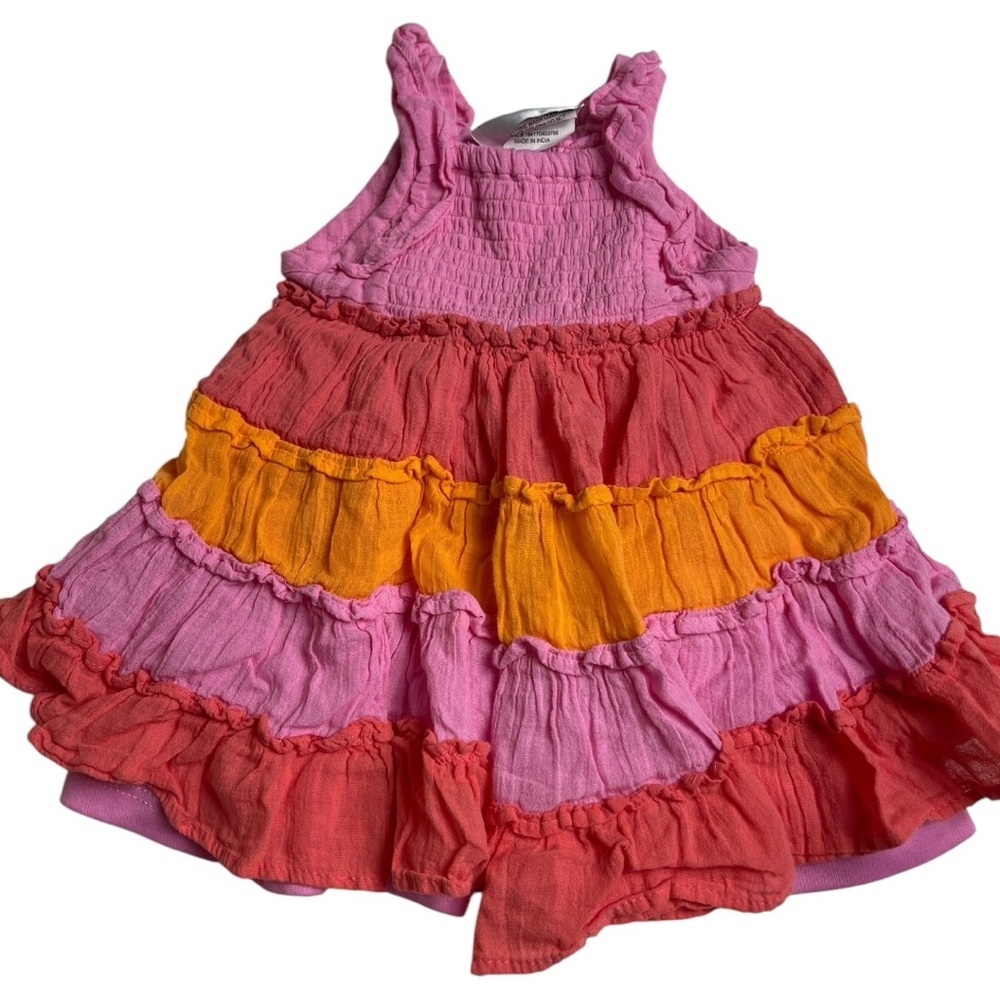 Colorful Tiered Ruffle Dress and white onesie size 3 months